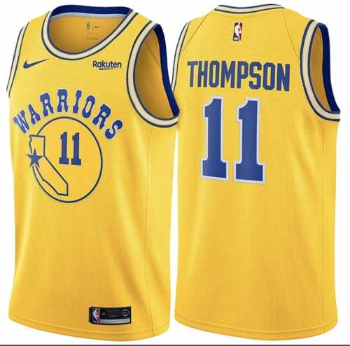 Men's Nike Golden State Warriors #11 Klay Thompson Gold Throwback NBA Swingman Hardwood Classics Jersey