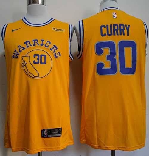 Men's Nike Golden State Warriors #30 Stephen Curry Gold Throwback NBA Swingman Hardwood Classics Jersey