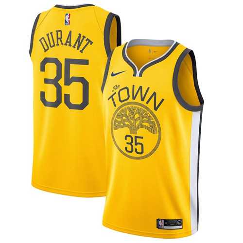 Men's Nike Golden State Warriors #35 Kevin Durant Gold NBA Swingman Earned Edition Jersey
