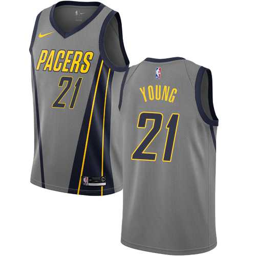 Men's Nike Indiana Pacers #21 Thaddeus Young Gray NBA Swingman City Edition 2018-19 Jersey