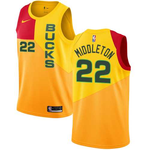Men's Nike Milwaukee Bucks #22 Khris Middleton Yellow NBA Swingman City Edition 2018-19 Jersey