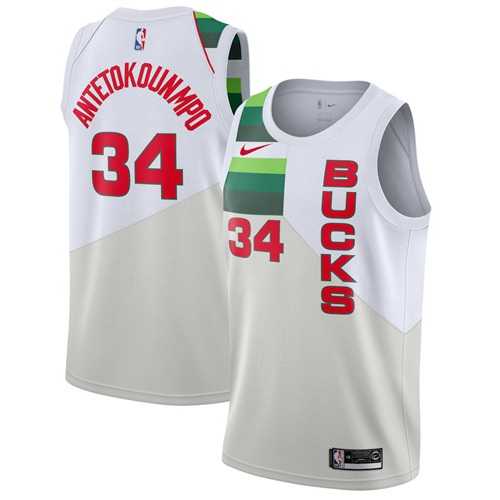 Men's Nike Milwaukee Bucks #34 Giannis Antetokounmpo White NBA Swingman Earned Edition Jersey