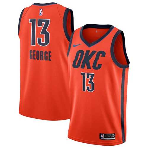 Men's Nike Oklahoma City Thunder #13 Paul George Orange NBA Swingman Earned Edition Jersey