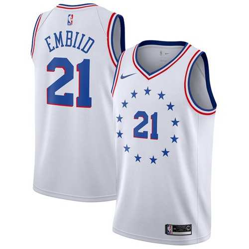 Men's Nike Philadelphia 76ers #21 Joel Embiid White NBA Swingman Earned Edition Jersey
