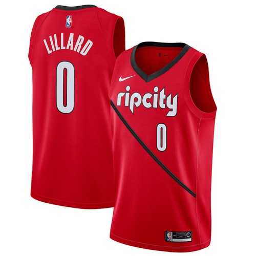 Men's Nike Portland Trail Blazers #0 Damian Lillard Red NBA Swingman Earned Edition Jersey