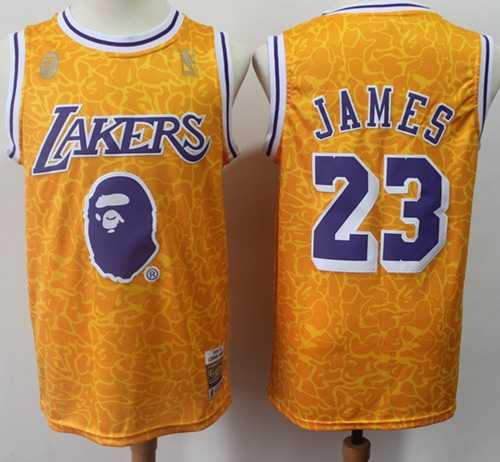 Mitchell And Ness 1996-97 A Bathing Ape Men's Nike Los Angeles Lakers #23 LeBron James Gold Stitched NBA