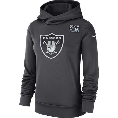 NFL Women's Oakland Raiders Nike Anthracite Crucial Catch Performance Pullover Hoodie