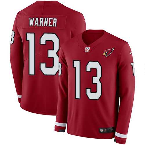 Nike Arizona Cardinals #13 Kurt Warner Red Team Color Men's Stitched NFL Limited Therma Long Sleeve Jersey