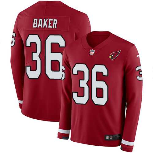 Nike Arizona Cardinals #36 Budda Baker Red Team Color Men's Stitched NFL Limited Therma Long Sleeve Jersey