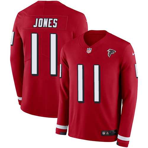 Nike Atlanta Falcons #11 Julio Jones Red Team Color Men's Stitched NFL Limited Therma Long Sleeve Jersey
