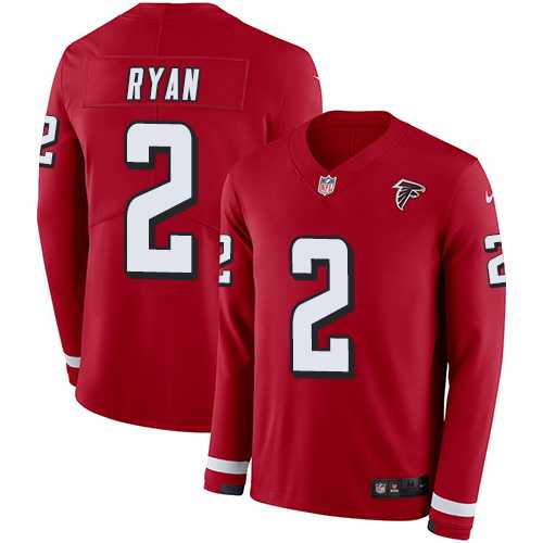 Nike Atlanta Falcons #2 Matt Ryan Red Team Color Men's Stitched NFL Limited Therma Long Sleeve Jersey