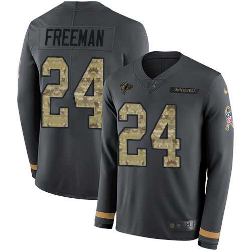 Nike Atlanta Falcons #24 Devonta Freeman Anthracite Salute to Service Men's Stitched NFL Limited Therma Long Sleeve Jersey