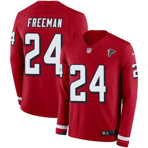 Nike Atlanta Falcons #24 Devonta Freeman Red Team Color Men's Stitched NFL Limited Therma Long Sleeve Jersey