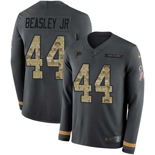 Nike Atlanta Falcons #44 Vic Beasley Jr Anthracite Salute to Service Men's Stitched NFL Limited Therma Long Sleeve Jersey