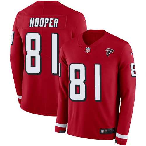Nike Atlanta Falcons #81 Austin Hooper Red Team Color Men's Stitched NFL Limited Therma Long Sleeve Jersey