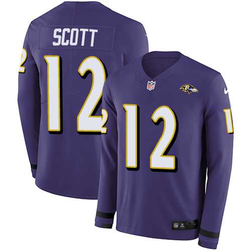 Nike Baltimore Ravens #12 Jaleel Scott Purple Team Color Men's Stitched NFL Limited Therma Long Sleeve Jersey