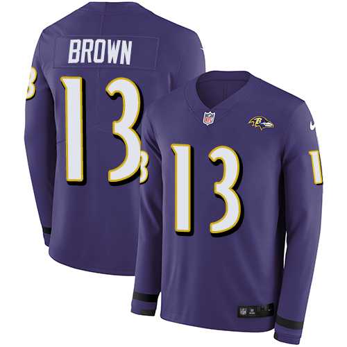Nike Baltimore Ravens #13 John Brown Purple Team Color Men's Stitched NFL Limited Therma Long Sleeve Jersey
