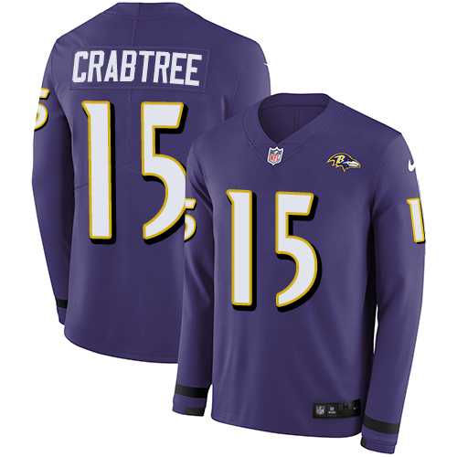 Nike Baltimore Ravens #15 Michael Crabtree Purple Team Color Men's Stitched NFL Limited Therma Long Sleeve Jersey