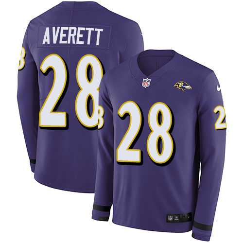 Nike Baltimore Ravens #28 Anthony Averett Purple Team Color Men's Stitched NFL Limited Therma Long Sleeve Jersey