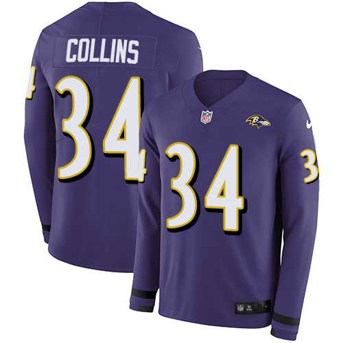 Nike Baltimore Ravens #34 Alex Collins Purple Team Color Men's Stitched NFL Limited Therma Long Sleeve Jersey