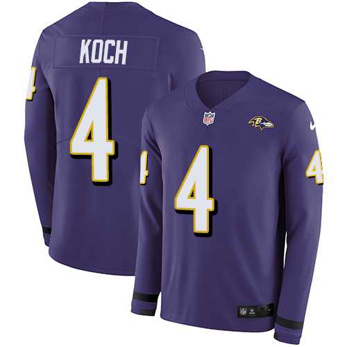 Nike Baltimore Ravens #4 Sam Koch Purple Team Color Men's Stitched NFL Limited Therma Long Sleeve Jersey