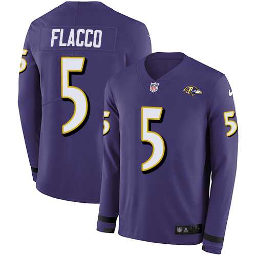 Nike Baltimore Ravens #5 Joe Flacco Purple Team Color Men's Stitched NFL Limited Therma Long Sleeve Jersey