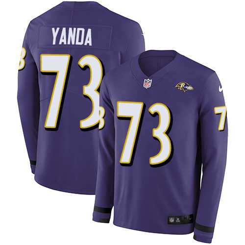 Nike Baltimore Ravens #73 Marshal Yanda Purple Team Color Men's Stitched NFL Limited Therma Long Sleeve Jersey