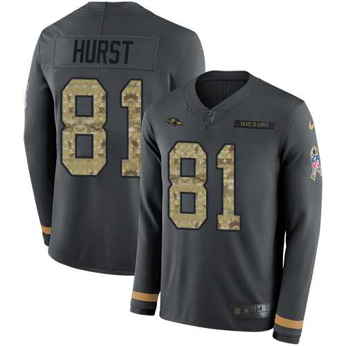 Nike Baltimore Ravens #81 Hayden Hurst Anthracite Salute to Service Men's Stitched NFL Limited Therma Long Sleeve Jersey