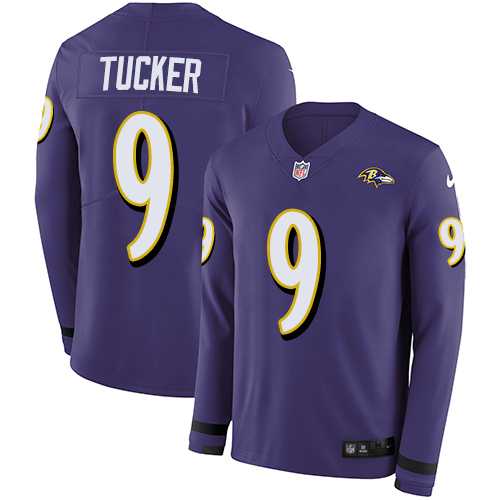 Nike Baltimore Ravens #9 Justin Tucker Purple Team Color Men's Stitched NFL Limited Therma Long Sleeve Jersey