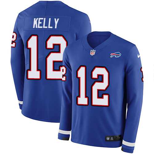 Nike Buffalo Bills #12 Jim Kelly Royal Blue Team Color Men's Stitched NFL Limited Therma Long Sleeve Jersey