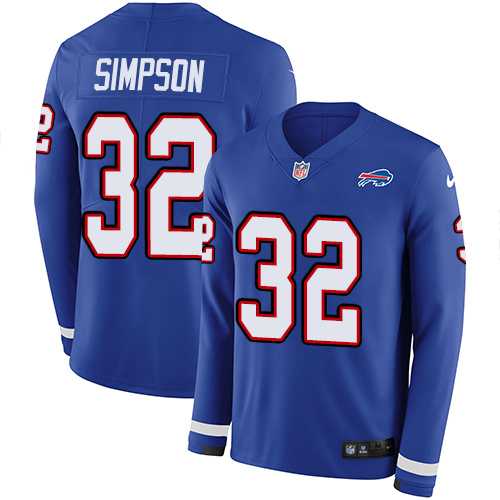 Nike Buffalo Bills #32 O. J. Simpson Royal Blue Team Color Men's Stitched NFL Limited Therma Long Sleeve Jersey