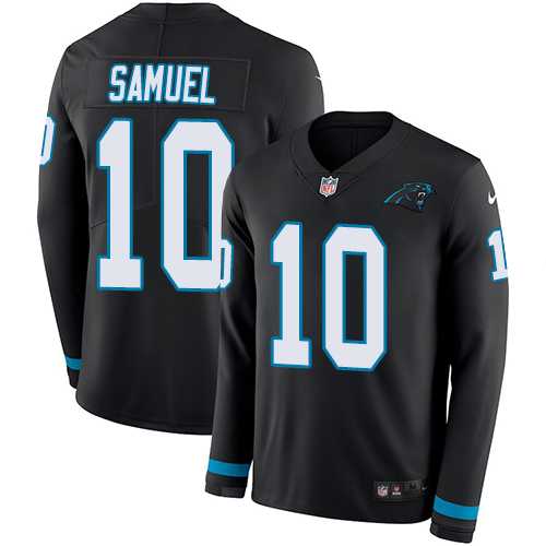 Nike Carolina Panthers #10 Curtis Samuel Black Team Color Men's Stitched NFL Limited Therma Long Sleeve Jersey