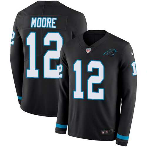 Nike Carolina Panthers #12 DJ Moore Black Team Color Men's Stitched NFL Limited Therma Long Sleeve Jersey