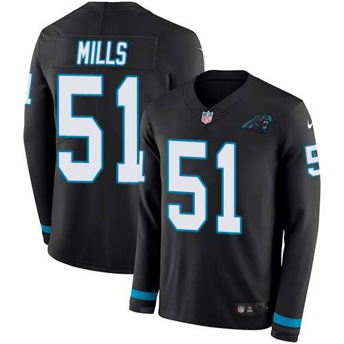 Nike Carolina Panthers #51 Sam Mills Black Team Color Men's Stitched NFL Limited Therma Long Sleeve Jersey