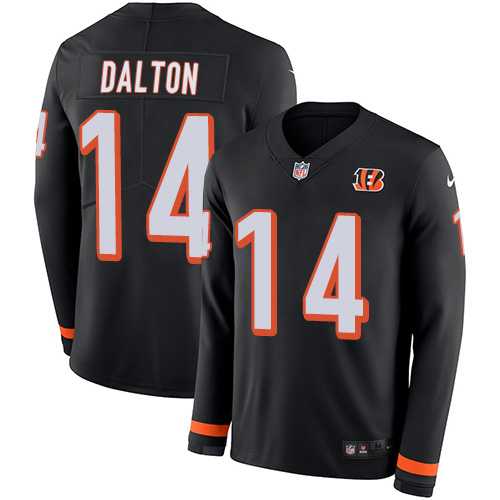 Nike Cincinnati Bengals #14 Andy Dalton Black Team Color Men's Stitched NFL Limited Therma Long Sleeve Jersey