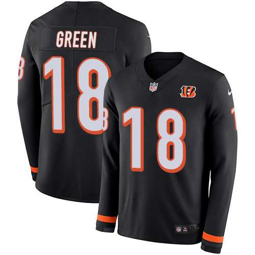 Nike Cincinnati Bengals #18 A.J. Green Black Team Color Men's Stitched NFL Limited Therma Long Sleeve Jersey