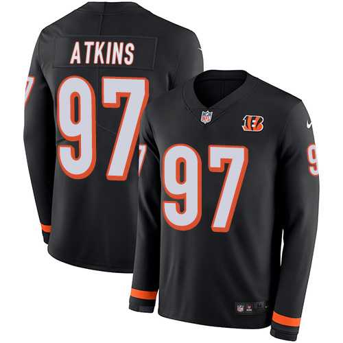 Nike Cincinnati Bengals #97 Geno Atkins Black Team Color Men's Stitched NFL Limited Therma Long Sleeve Jersey