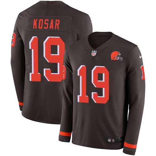 Nike Cleveland Browns #19 Bernie Kosar Brown Team Color Men's Stitched NFL Limited Therma Long Sleeve Jersey