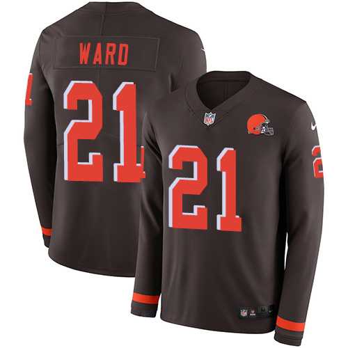 Nike Cleveland Browns #21 Denzel Ward Brown Team Color Men's Stitched NFL Limited Therma Long Sleeve Jersey