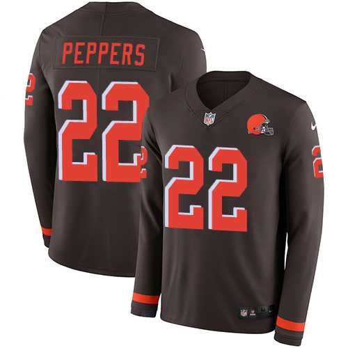 Nike Cleveland Browns #22 Jabrill Peppers Brown Team Color Men's Stitched NFL Limited Therma Long Sleeve Jersey