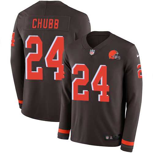 Nike Cleveland Browns #24 Nick Chubb Brown Team Color Men's Stitched NFL Limited Therma Long Sleeve Jersey