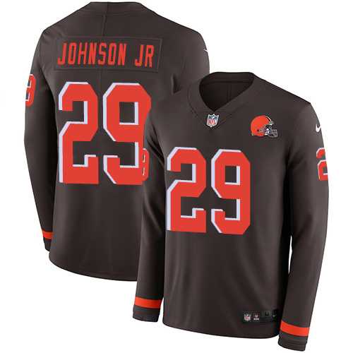 Nike Cleveland Browns #29 Duke Johnson Jr Brown Team Color Men's Stitched NFL Limited Therma Long Sleeve Jersey