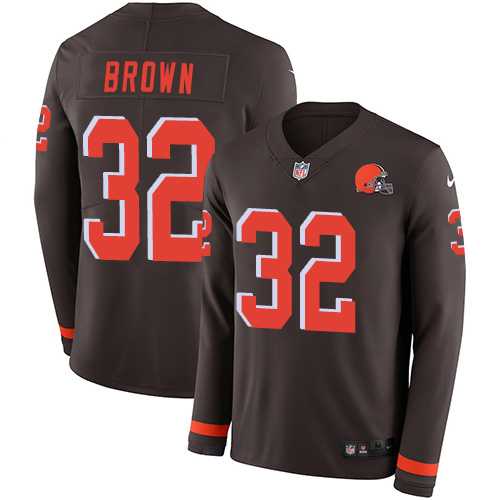 Nike Cleveland Browns #32 Jim Brown Brown Team Color Men's Stitched NFL Limited Therma Long Sleeve Jersey