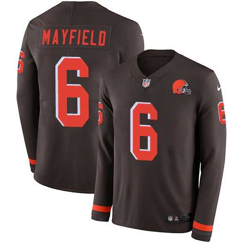 Nike Cleveland Browns #6 Baker Mayfield Brown Team Color Men's Stitched NFL Limited Therma Long Sleeve Jersey