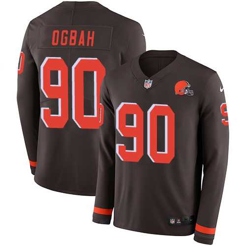 Nike Cleveland Browns #90 Emmanuel Ogbah Brown Team Color Men's Stitched NFL Limited Therma Long Sleeve Jersey