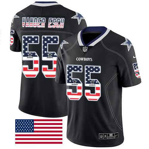 Nike Dallas Cowboys #55 Leighton Vander Esch Black Men's Stitched NFL Limited Rush USA Flag Jersey