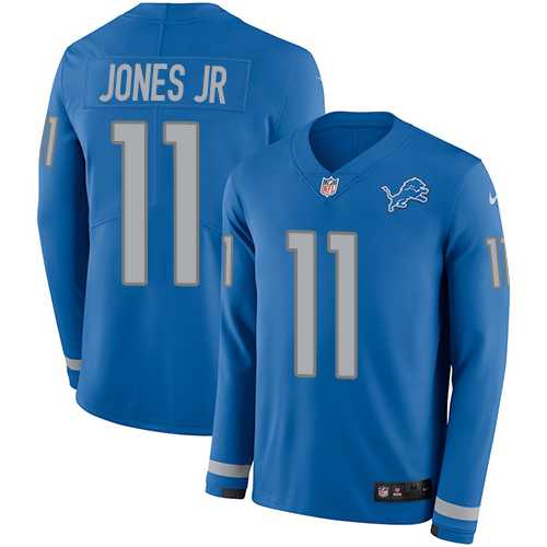 Nike Detroit Lions #11 Marvin Jones Jr Blue Team Color Men's Stitched NFL Limited Therma Long Sleeve Jersey