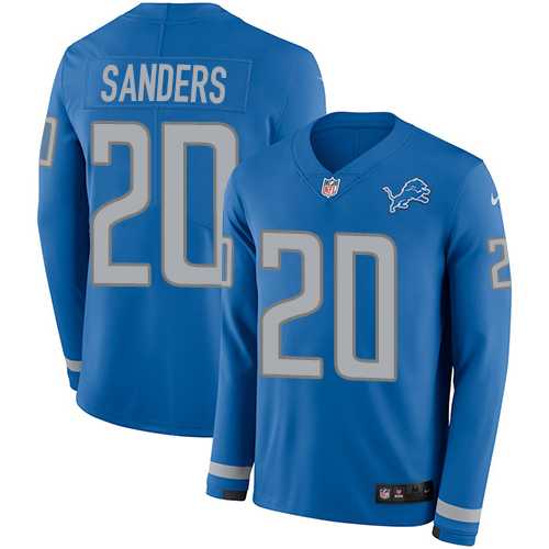 Nike Detroit Lions #20 Barry Sanders Blue Team Color Men's Stitched NFL Limited Therma Long Sleeve Jersey