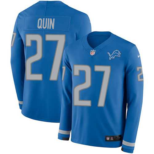 Nike Detroit Lions #27 Glover Quin Blue Team Color Men's Stitched NFL Limited Therma Long Sleeve Jersey