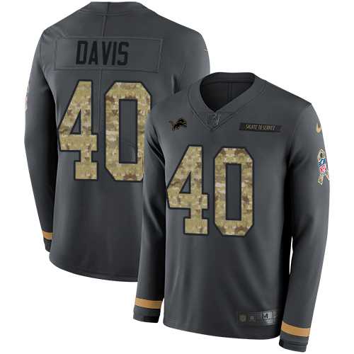 Nike Detroit Lions #40 Jarrad Davis Anthracite Salute to Service Men's Stitched NFL Limited Therma Long Sleeve Jersey